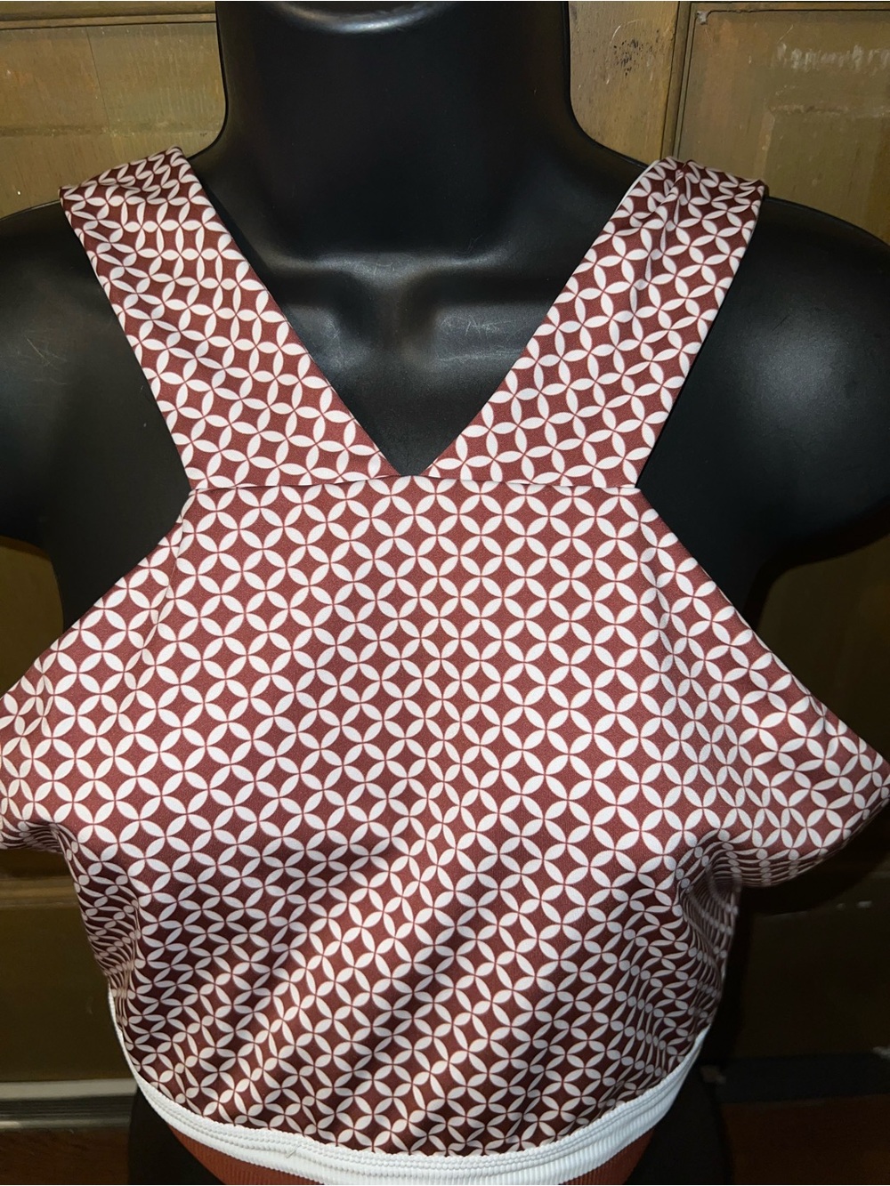 Beach Riot Anthropologie Adina Crop Top Rust Brown White Halter Neck Size L - Picture 4 of 12